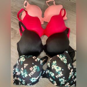 Victoria's Secret/PINK Mixed 36DD Bras - Black, Red, Peach, Floral